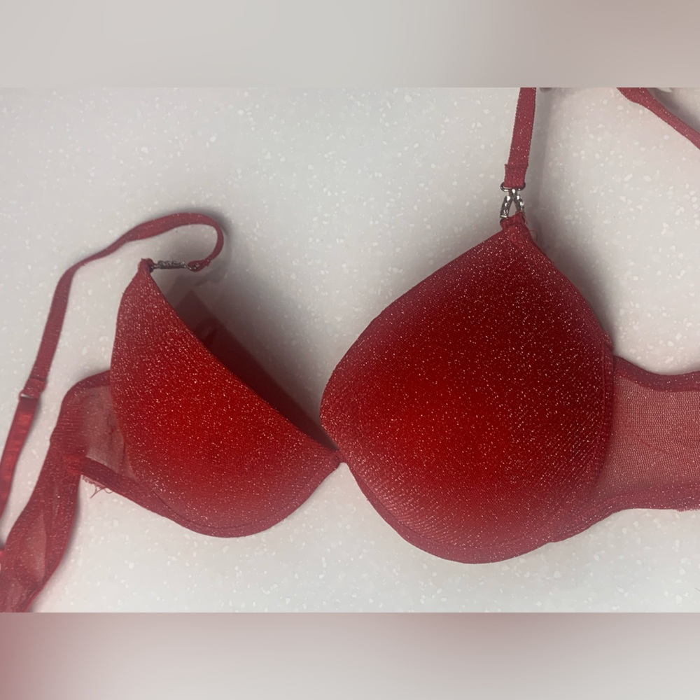 Sexy Red Shimmery Mesh Bra 36C